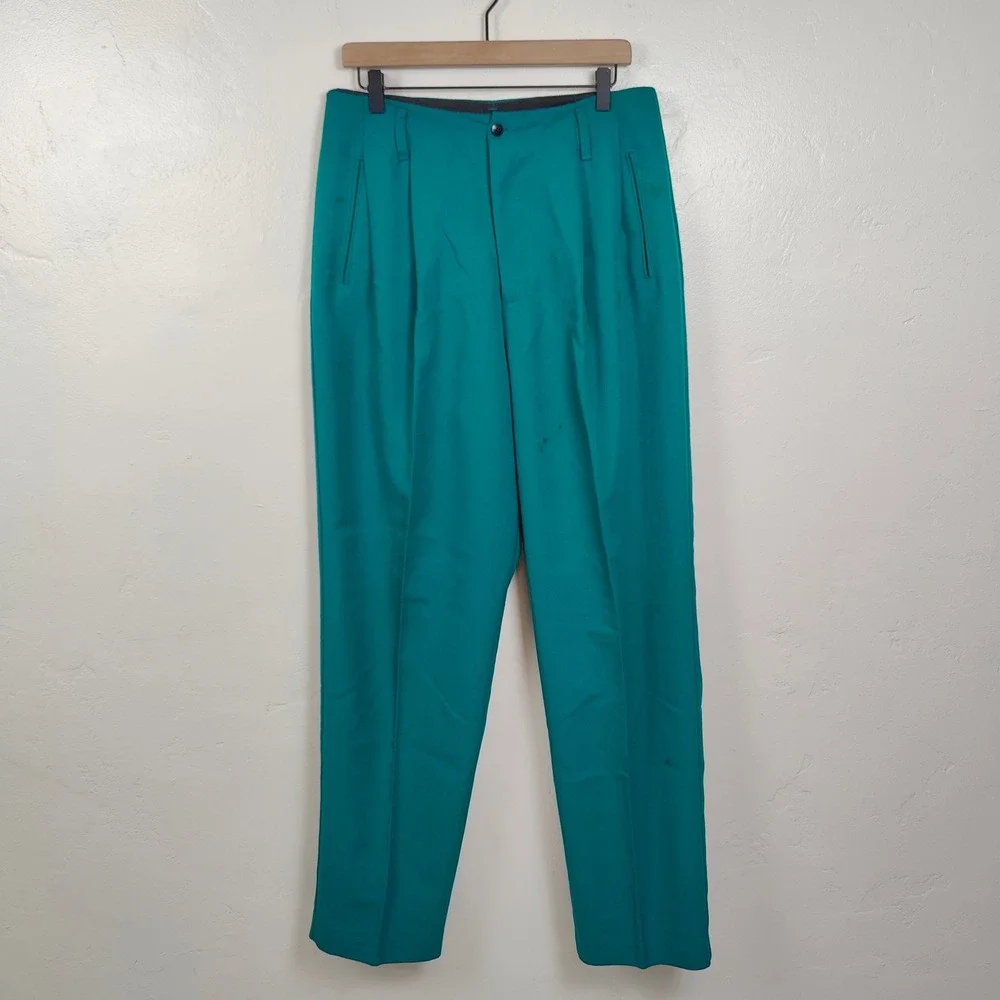 Vintage 90s JNCO Pants Mens 32‎ Teal Pleated Tapered Wool Blend Retro Streetwear